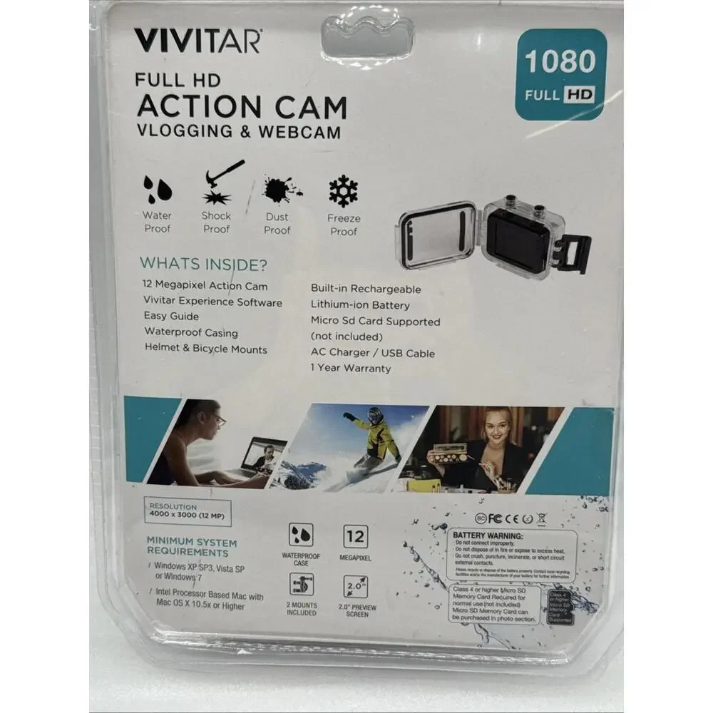 Vivitar DVR 786HD Full HD Action Red Cam Vlogging & Webcam 12MP Waterproof Case